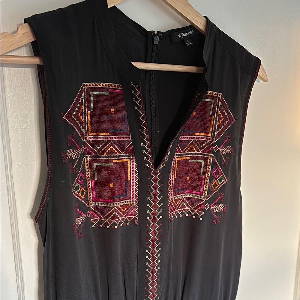 Black Silk Embroidered Jumpsuit